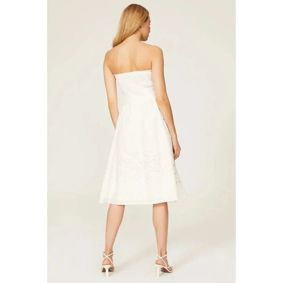 Thakoon Collective Eyelet Tie Waist Dress in White 4 Womens Strapless Cotton Mid - Picture 4 of 11